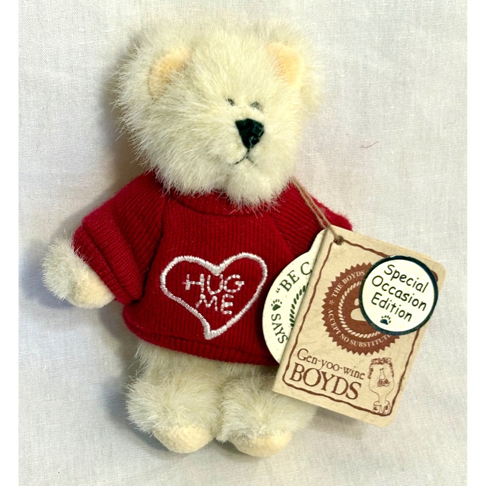 Boyds Bear Will U Hugme Archive Collection Cream Plush Red Sweater Heart 82014